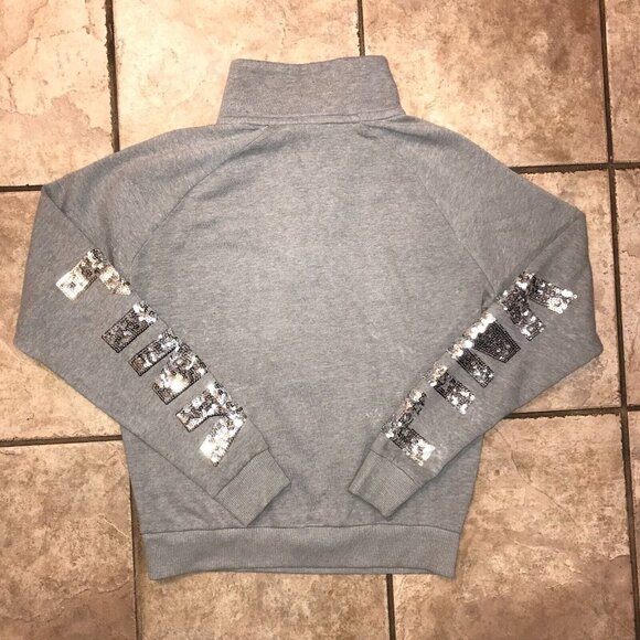 Women's PINK Victoria's Secret 1/4 Zip Floral Sequin Sweater- Size XS - Picture 5 of 8